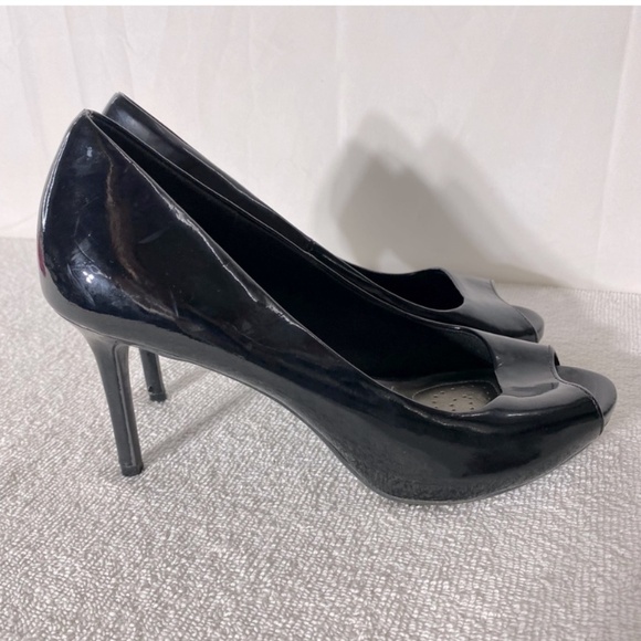 Dexflex Comfort Black Patent Leather Peep Toe Heels 7.5W - Picture 1 of 14